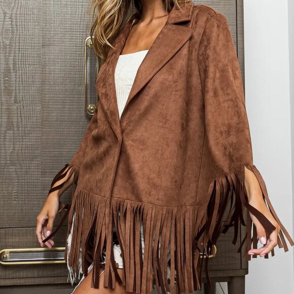 ✨NWT BiBi Suede Single Blazer with Fringed Hem - Picture 1 of 13
